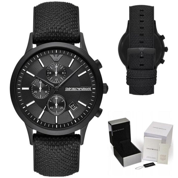 Emporio Armani Renato Chronograph Black Dial Black Nylon Strap Watch For Men - AR11457 - Image 4